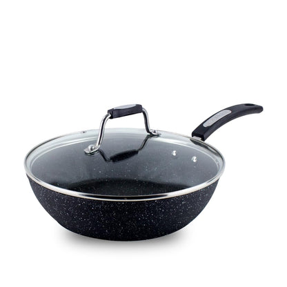 Scoville NEVERSTICK 26cm Sauté Pan with Lid, Non-Stick Deep Frying Pan, Suitable for All Hobs Including Induction, Rapid Heat Conduction, PFOA Free, Dishwasher Safe, Aluminium, Black