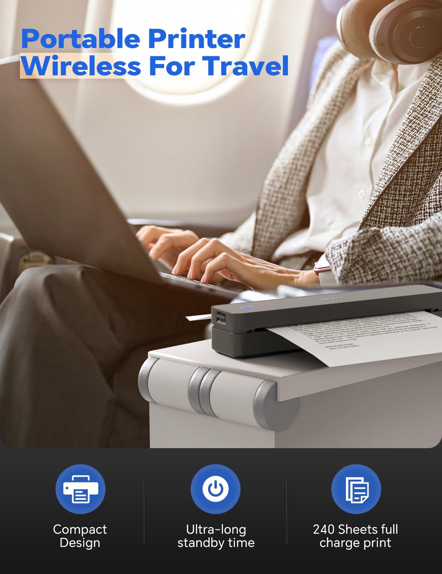 iDPRT MT610pro Portable Thermal Printer for Travel, 300DPi A4 Small Wireless Printer for Office, Homework, Study, Notes with 300DPI Density, Compatible with iOS, Android, Tablet & Laptop- Black