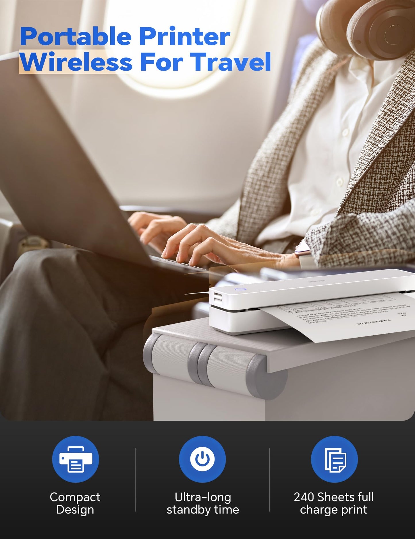 iDPRT MT610pro Portable Thermal Printer for Travel, 300DPi A4 Small Wireless Printer for Office, Homework, Study, Notes with 300DPI Density, Compatible with iOS, Android, Tablet & Laptop- Black