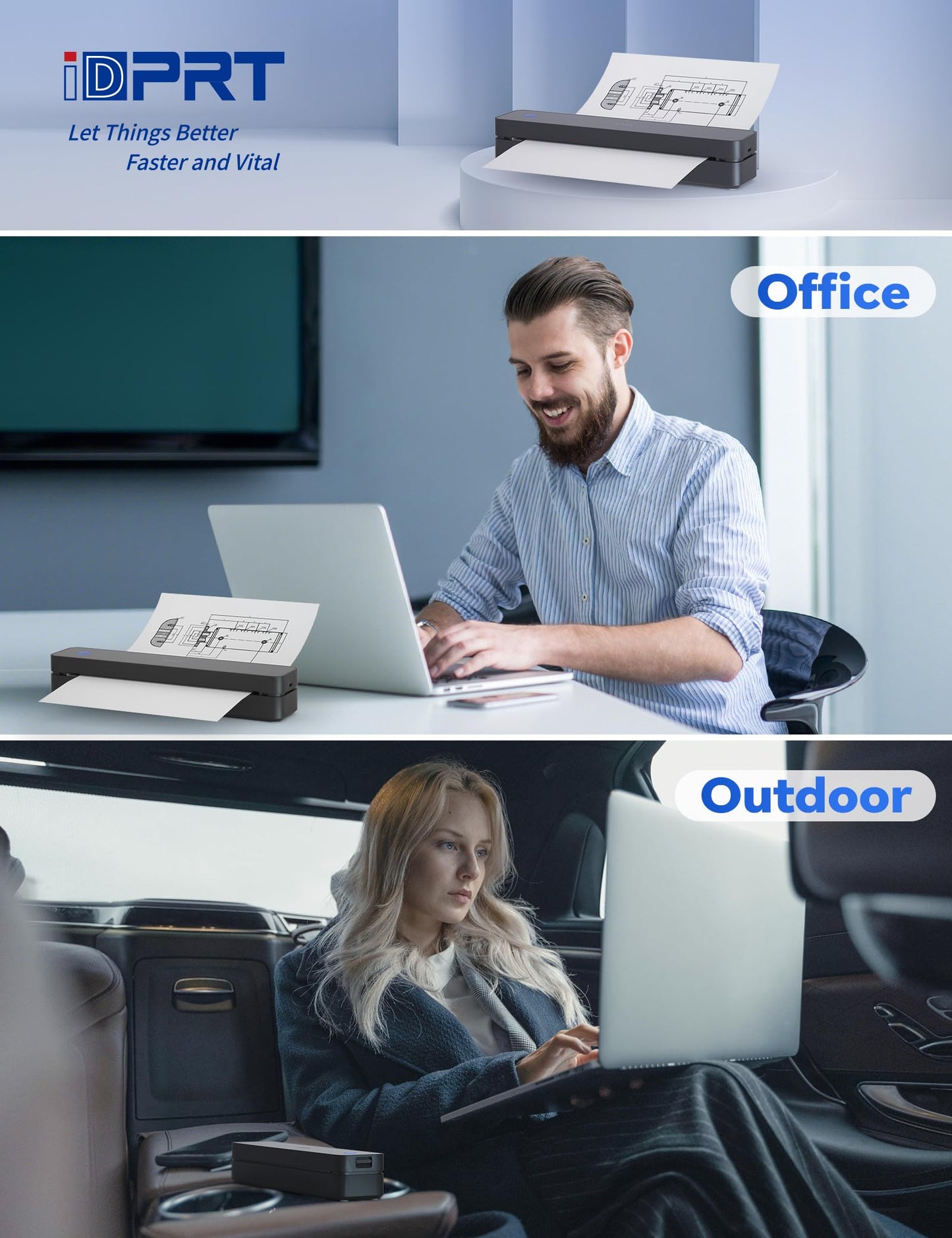 iDPRT MT610pro Portable Thermal Printer for Travel, 300DPi A4 Small Wireless Printer for Office, Homework, Study, Notes with 300DPI Density, Compatible with iOS, Android, Tablet & Laptop- Black