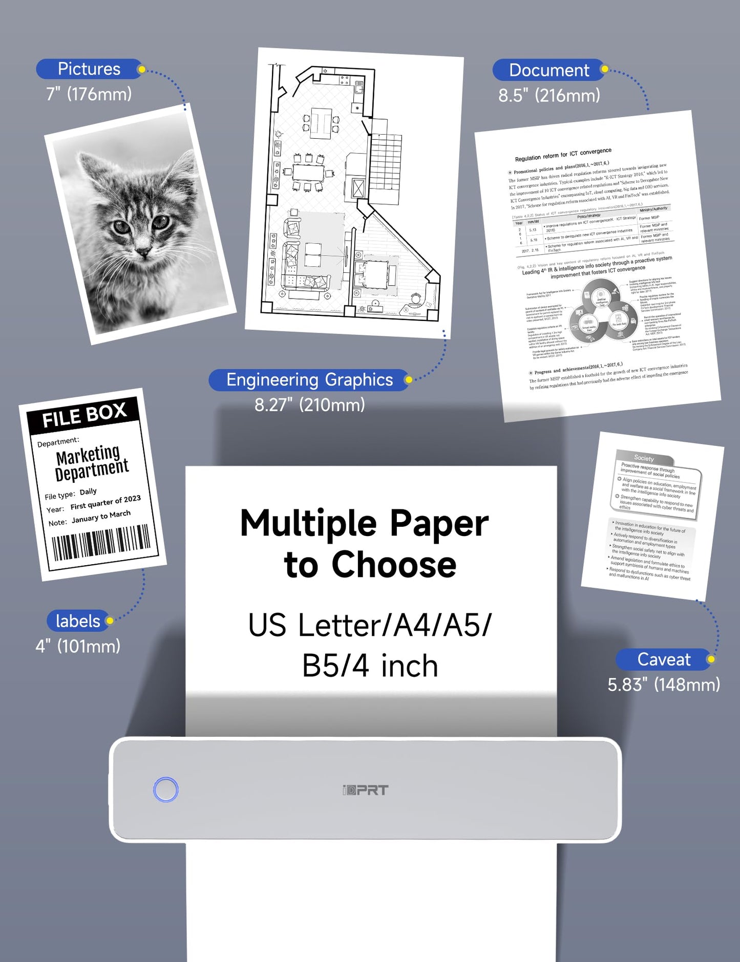 iDPRT MT610pro Portable Thermal Printer for Travel, 300DPi A4 Small Wireless Printer for Office, Homework, Study, Notes with 300DPI Density, Compatible with iOS, Android, Tablet & Laptop- Black