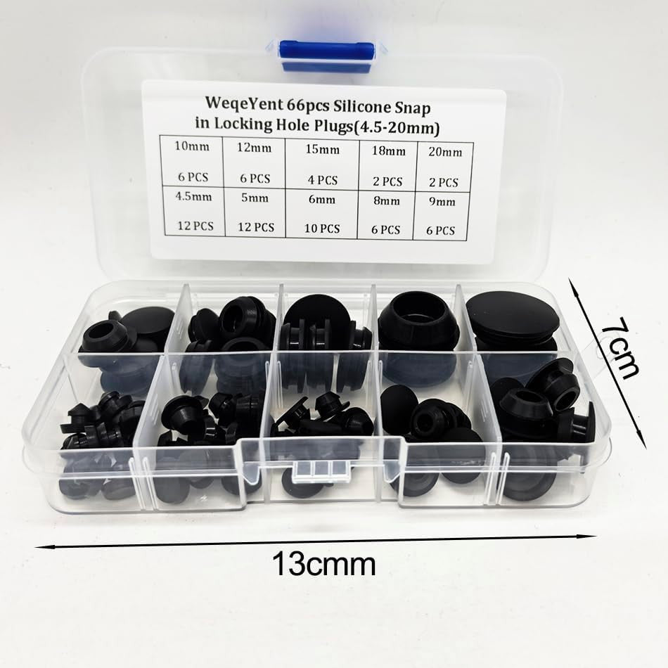 66 Pcs 10 Sizes Black Silicone Hole Plugs, Plastic Hole Plugs Set, Hole Seal Cov