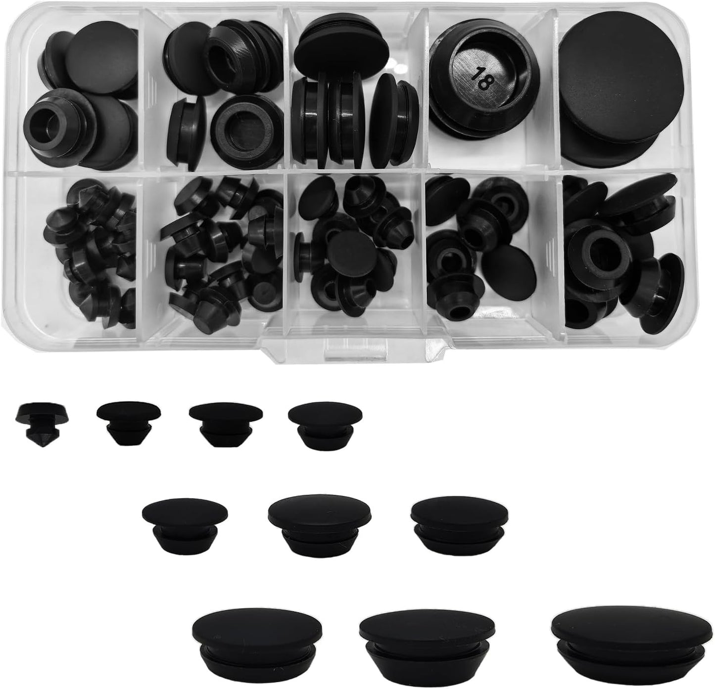 66 Pcs 10 Sizes Black Silicone Hole Plugs, Plastic Hole Plugs Set, Hole Seal Cov