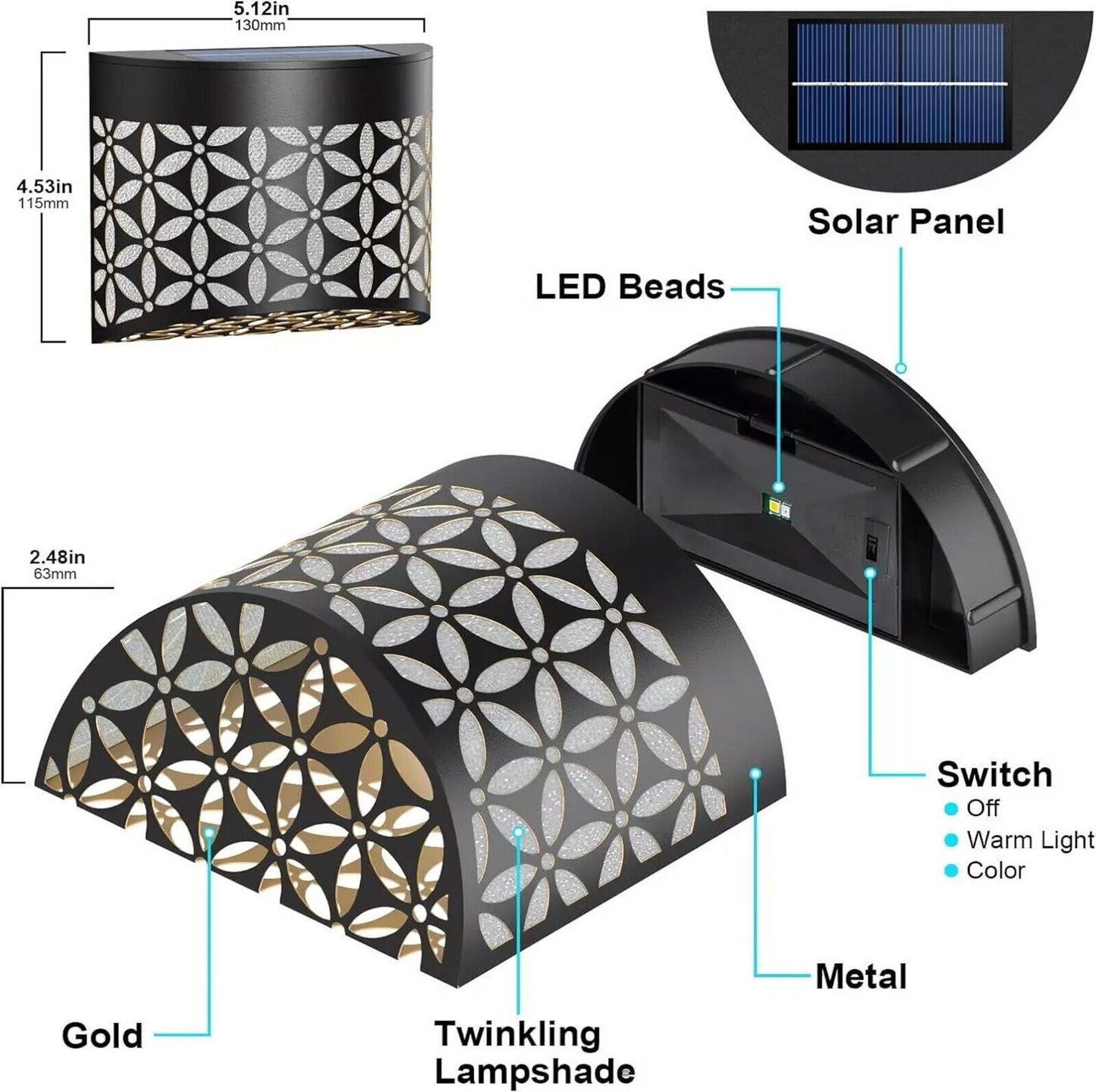 4x Super Bright Solar Powered Door Fence Wall Lights Led Outdoor Garden Lamp