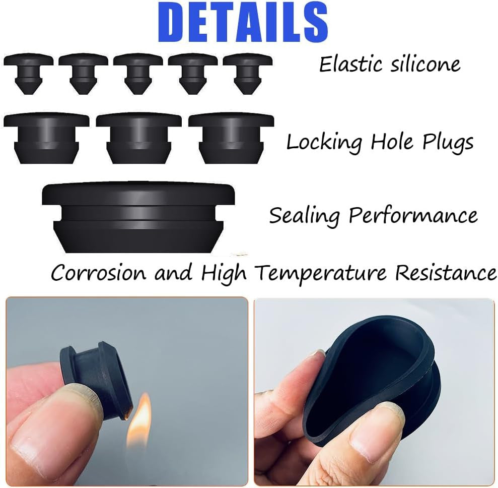 66 Pcs 10 Sizes Black Silicone Hole Plugs, Plastic Hole Plugs Set, Hole Seal Cov