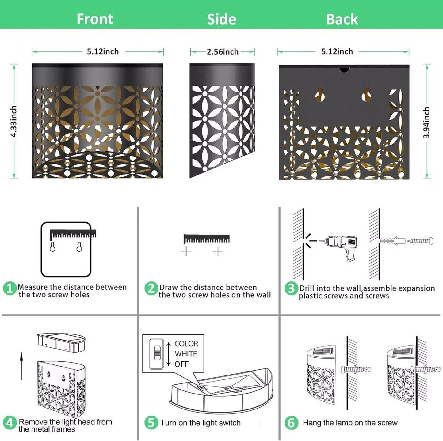 4x Super Bright Solar Powered Door Fence Wall Lights Led Outdoor Garden Lamp