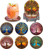 6 Pc Tree of Life Diamond Coasters Kit with Holder - 5D Art Coasters for Adults