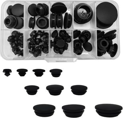 66 Pcs 10 Sizes Black Silicone Hole Plugs, Plastic Hole Plugs Set, Hole Seal Cov