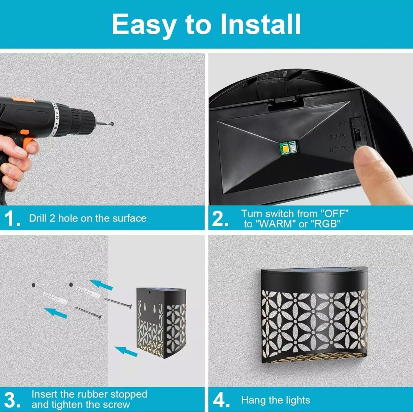 4x Super Bright Solar Powered Door Fence Wall Lights Led Outdoor Garden Lamp