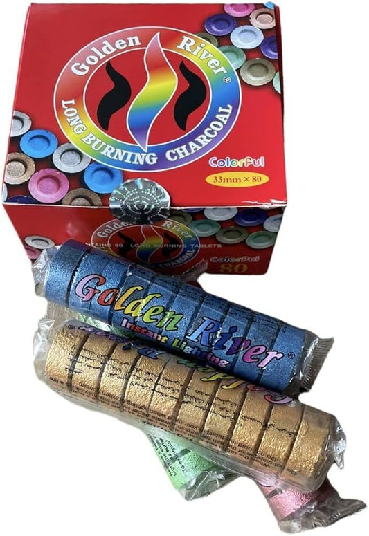 Golden River Long Burning Colourful Charcoal Bakhoor Incense Coal Tablets
